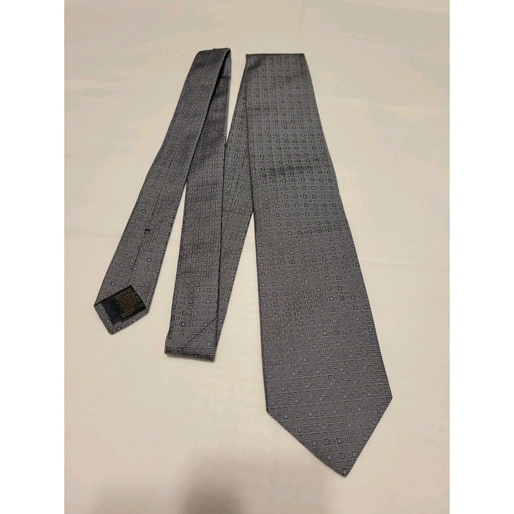 Brooks Brothers Men's Silk Necktie Woven Geometric Gray Blue Logo Pointed